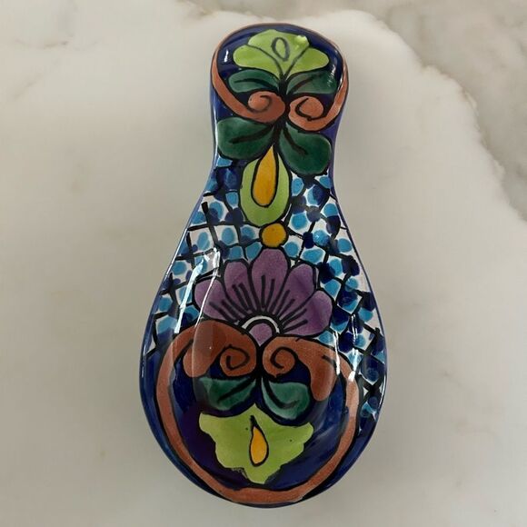 Talavera Spoon Rest Mexico Folk Art Holder Handcrafted Ceramic Pottery - Picture 3 of 13
